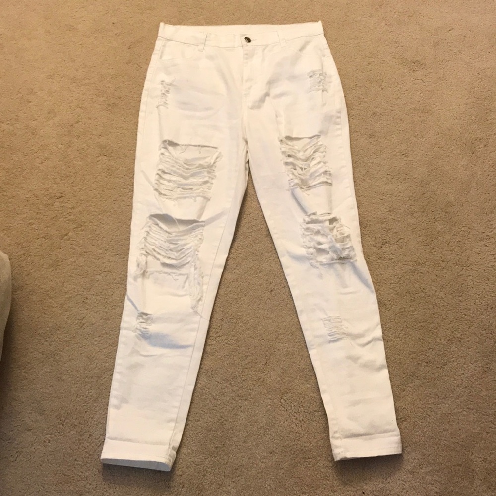 White ripped jeans